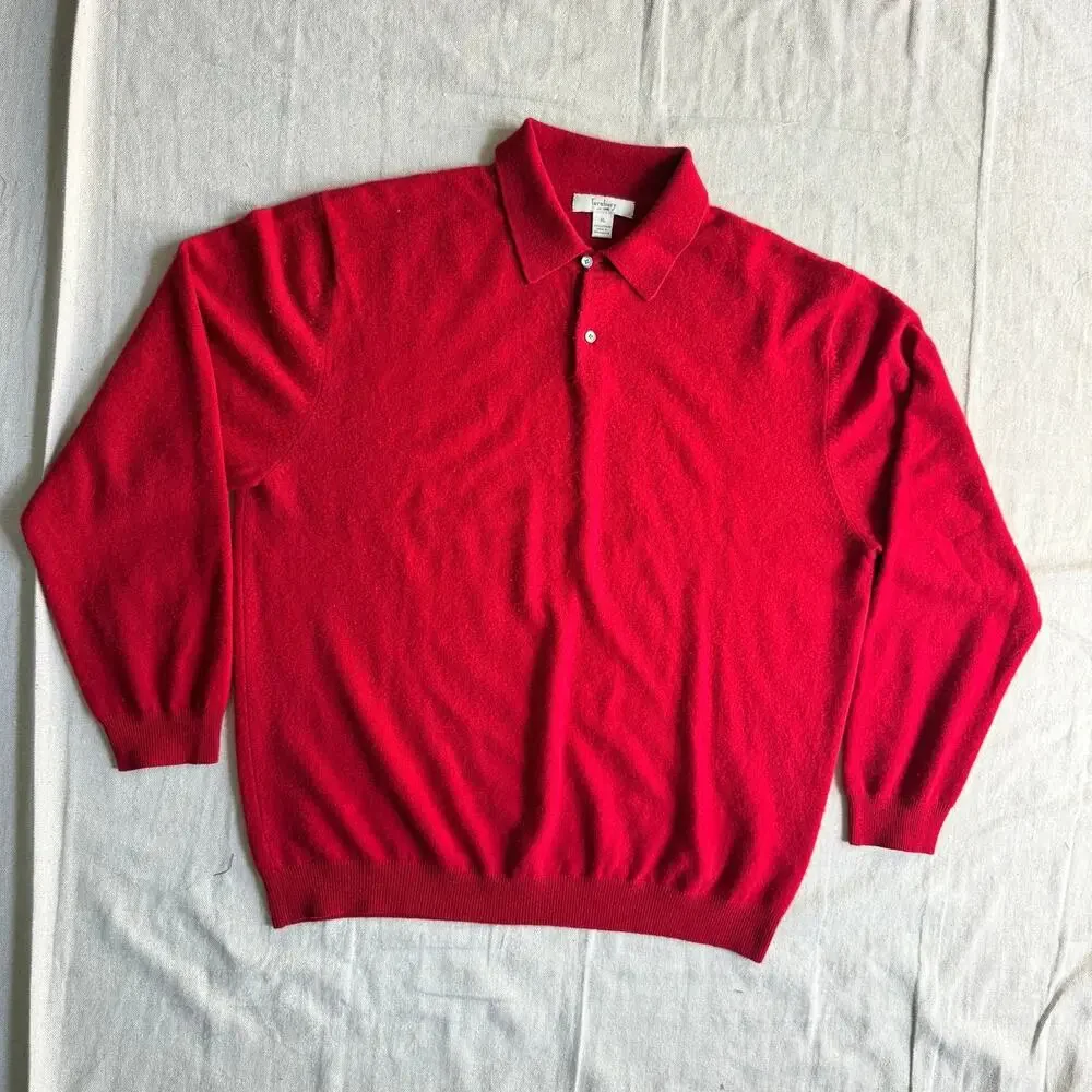 Cashmere Sweater Men's XL Red Polo Collar Pullover Luxury Knit Classic Turnbury